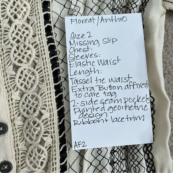 Anthropologie Floreat Perrie Dress Boho Cream / Ivory 3/4 Sleeve Tassel Tie - Picture 12 of 12